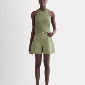 Everlane A-Line Denim Short in Oil Green